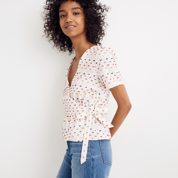 NWT $80 Madewell Ruffle Hem Wrap Top White - Picture 2 of 7